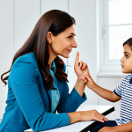 **

A woman, professional psychologist or counselor, in a brightly lit office, fully clothed in modest professional attire, leading a therapy session, a child is listening attentively, safe for work, appropriate content, perfect anatomy, correct proportions, natural pose, well-formed hands, proper finger count, family-friendly.

**