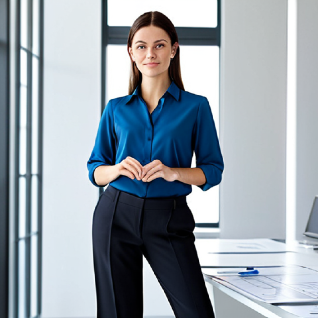 **
"A skilled architect, female, in a professional, fully clothed outfit consisting of a modest blouse and smart trousers, stands confidently in a bright, modern architectural office, surrounded by blueprints and design models. Safe for work, appropriate content, perfect anatomy, natural pose, well-formed hands, proper finger count, natural body proportions, professional environment, soft, natural lighting."
**