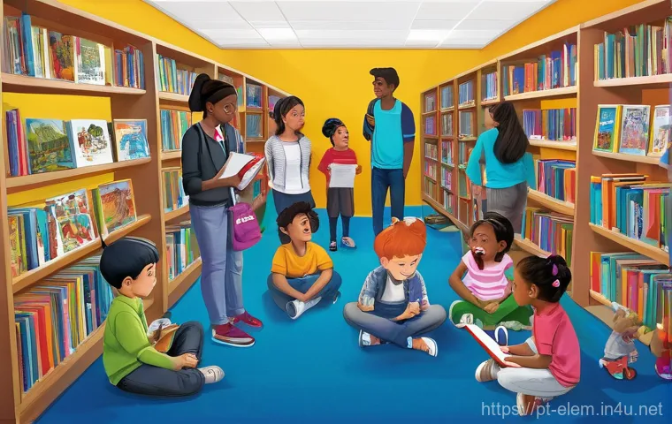 도서관 활용 교육 - **Prompt:** A vibrant and productive coworking space within a modern library, filled with a mix of p...