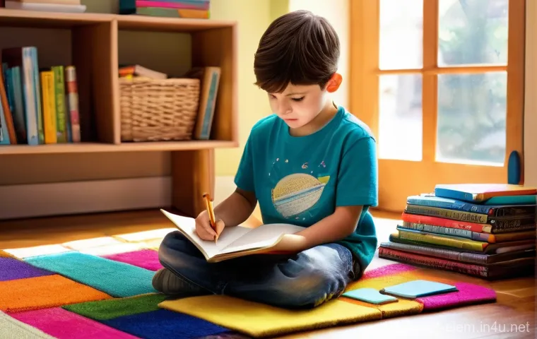 초등학생 논술 지도 - **Prompt 1: The Young Storyteller's Corner**
"A cozy, brightly lit 'writing corner' in a child's...