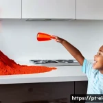 Home 21 과학 실험 및 탐구활동 - **A joyful child observing a vibrant science experiment.** A boy, approximately 9 years old, with wi...