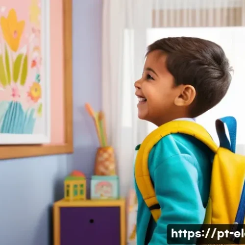 Home 32 초등학교 생활 적응 - A joyful 6-year-old Brazilian child, dressed in colorful, comfortable clothes, excitedly points to a...