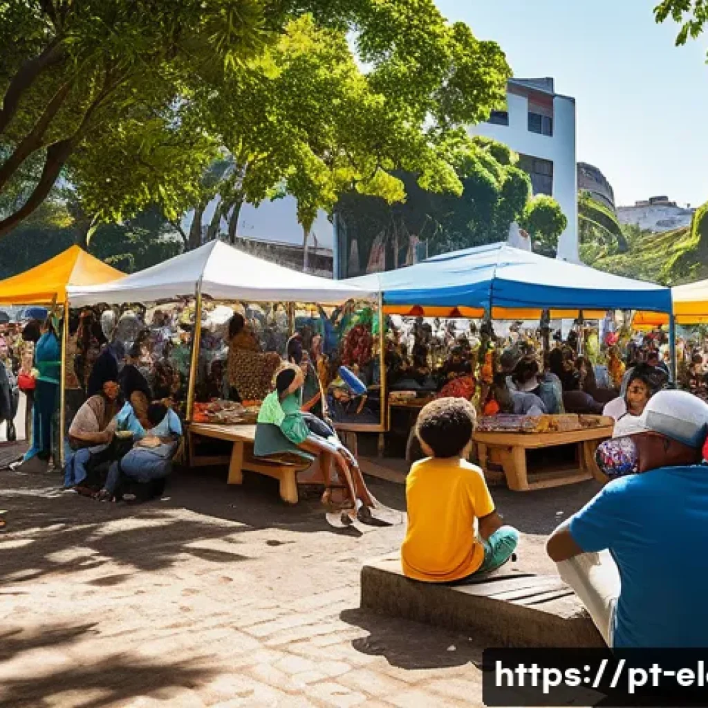 사회 과목 핵심 개념 - A vibrant community gathering in a Brazilian urban neighborhood park during a sunny afternoon, featu...