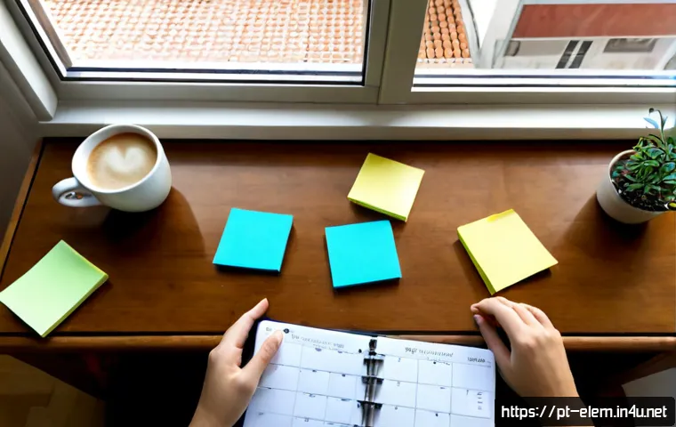 Home 17 학습 계획 세우기 - Photorealistic overhead view of a Portuguese university student creating a study plan at a tidy wood...